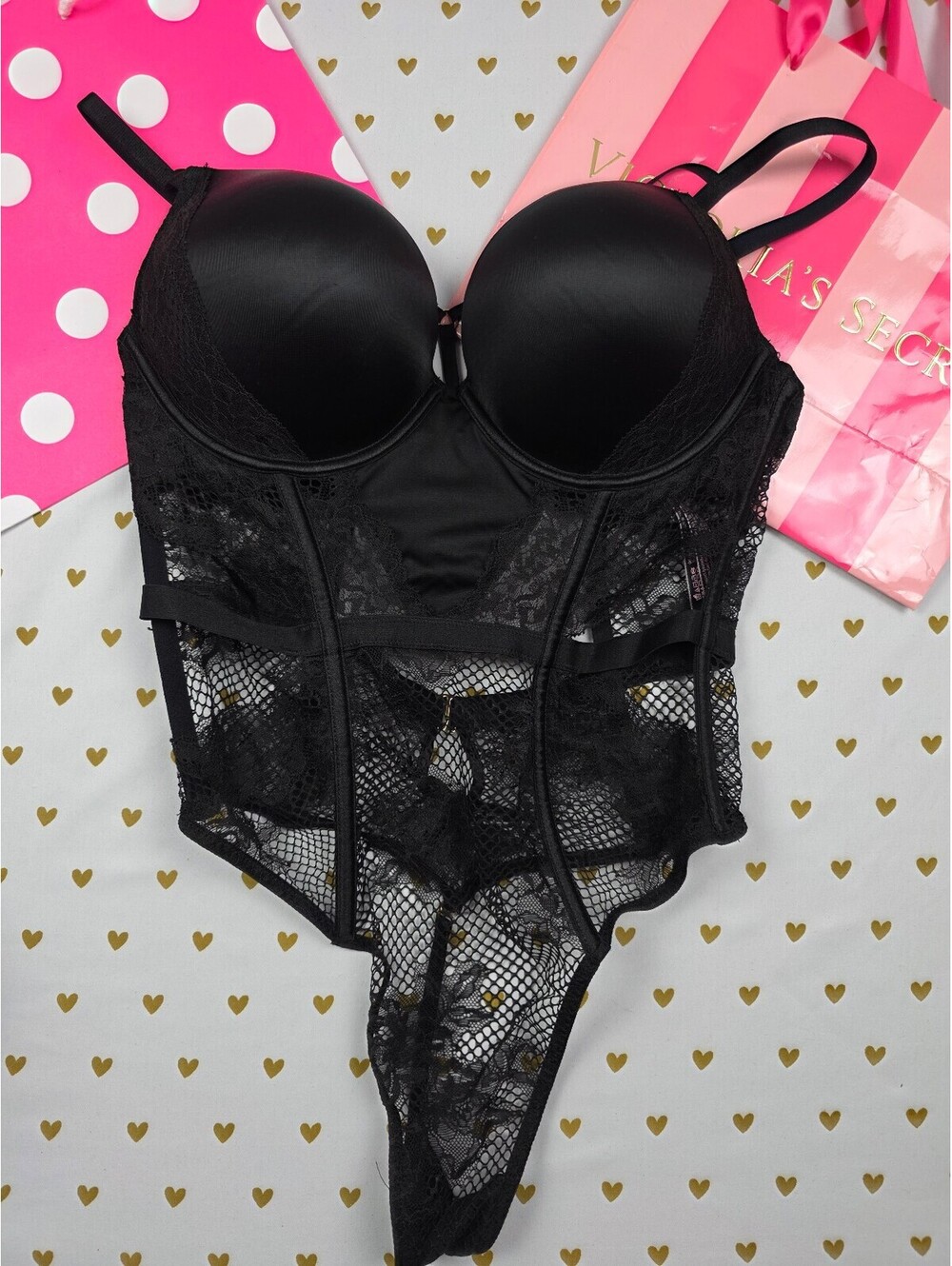 Victorias Secret BOMBSHELL add 2 Sizes Push Up Teddy Thong MEDIUM Lingerie